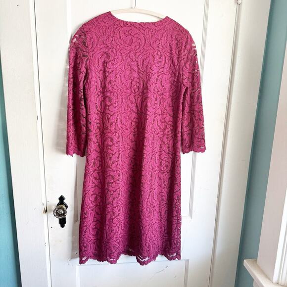 Garnet Hill Burgundy Lace Sheath Dress 3/4 Sleeve Scalloped Hemline 2 Classy - Picture 11 of 13